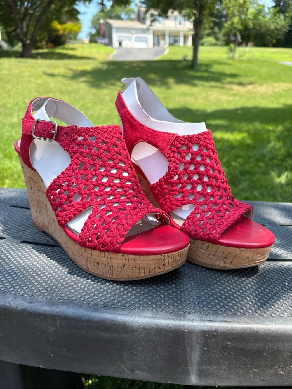 Mix No. 6 Red Woven Cork Wedge Sandals
